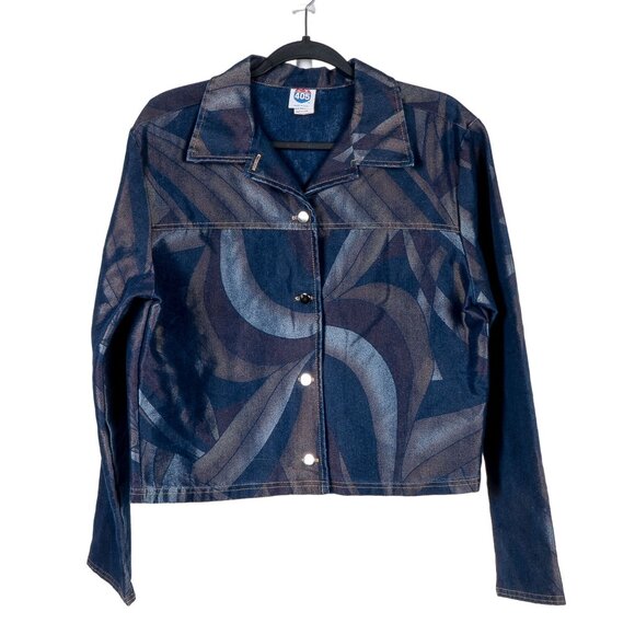 LA 405 Jackets & Blazers - LA 405 Metallic Denim Jean Jacket VTG L Womens Blue Swirls Button Cotton USA